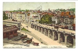 Lausanne (VD) Le Grand Pont - Tram - Léman's Cacao - 1908