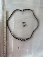 Collier de perles anthracite + boucles d'oreilles vintage