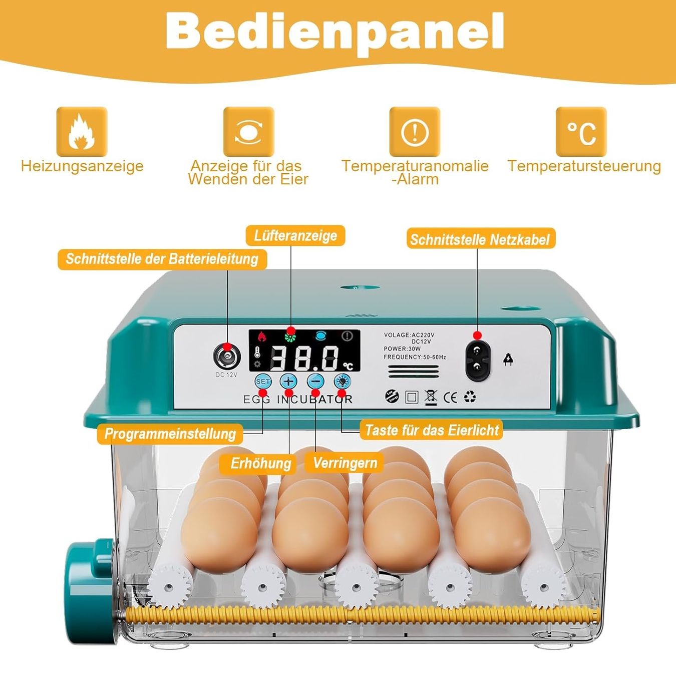 Sonstiges Tierzubehör: Brutautomat kompakt 16 Eier Inkubator mit Eierwende – Neu und originalverpackt aus Wittenbach von SELVARO 1