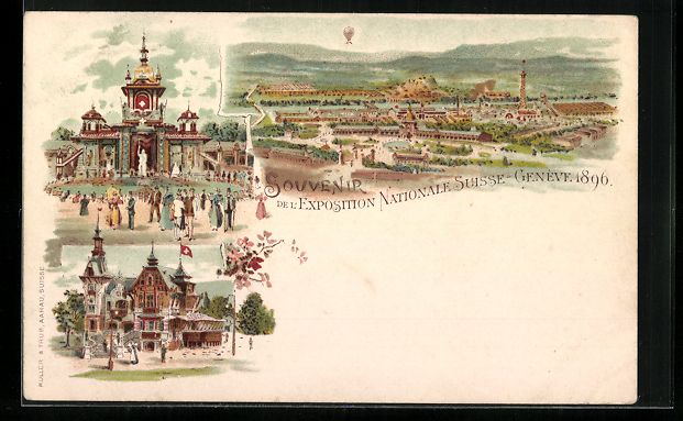Cartoline postali: Litho Geneve, Exposition Nationale 1896, – Usato da Berlin venduto da bartko-reher