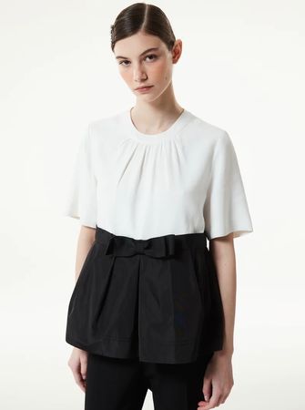 Machka Color Block Blouse With Ribbon Off White