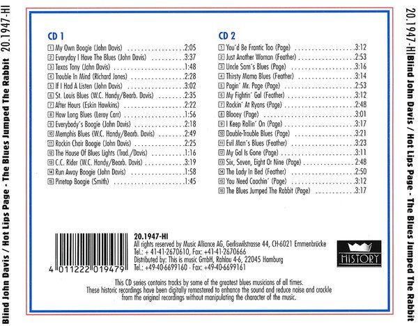 CD: Blind John Davis Hot Lips Page BLUES JUMPED THE RABBIT 2CD – Usato da Kandergrund venduto da Sososo 1