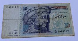 Billet 10 Dinars Tunisie 1987 état d'usage correct