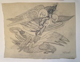 Lill Tschudi Original Entwurf zum Linolschnitt Dim.: 42x31cm