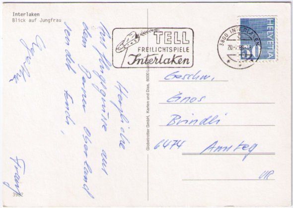 Ansichtskarten: Interlaken mit Jungfrau – Gebraucht aus Binningen von Mountainrider 1