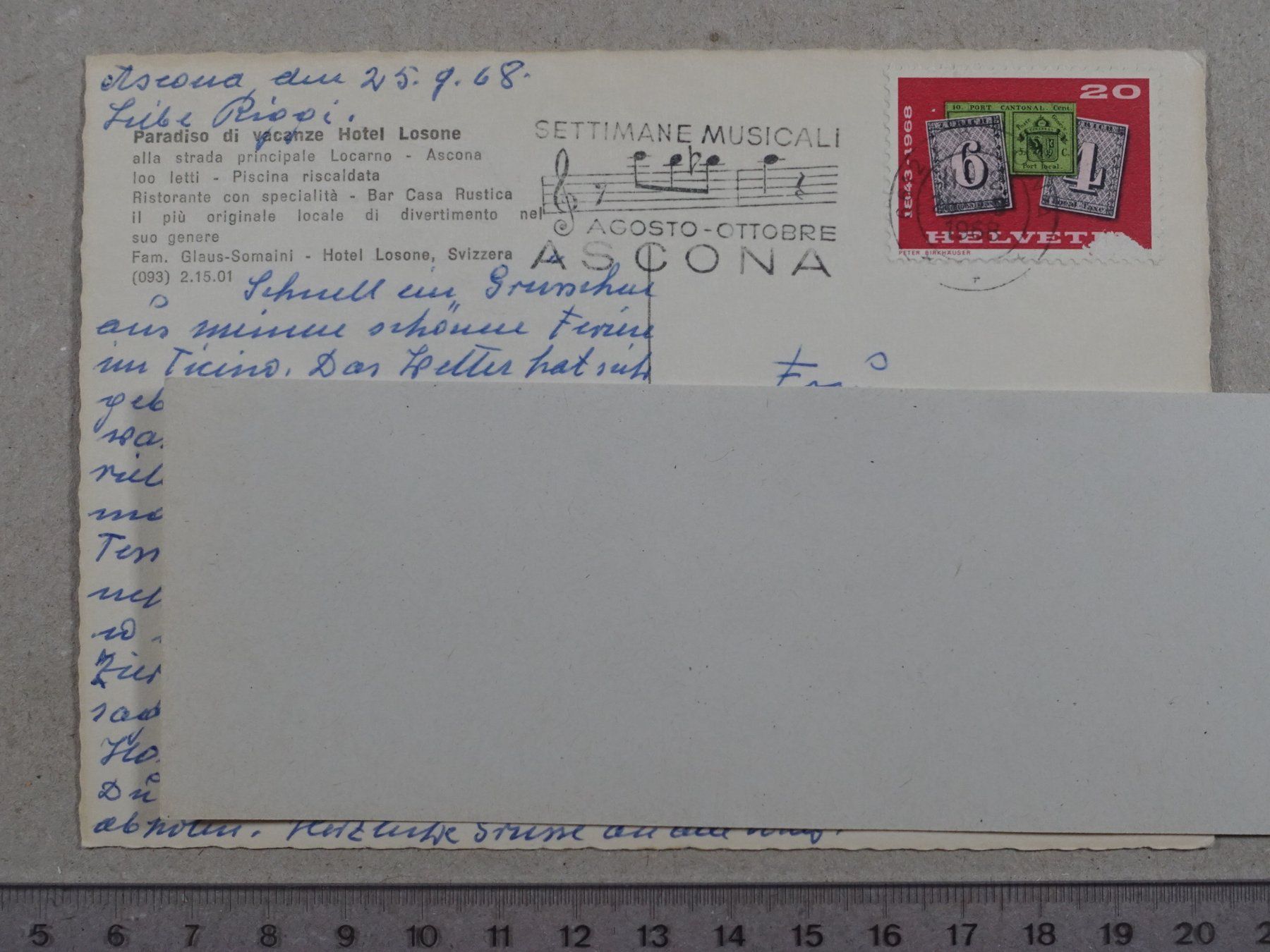 Cartoline postali: Hotel Losone, 1968 – Usato da Lenzburg venduto da fh1 1