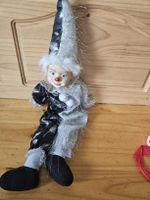Sammlerpuppe Clown schwarz weiss Stoff und Keramikfigur