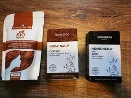 Henné Natur, 3 Packungen, schwarz, kastanienbraun, braun