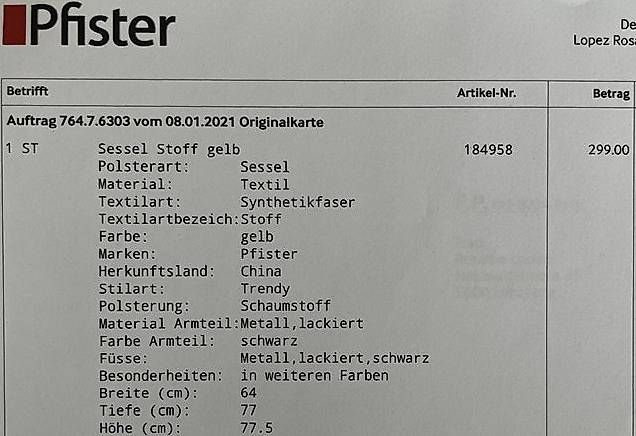 Pfister Poltrone: Sessel Stoff gelb – Usato da Veltheim AG venduto da rolo71 4