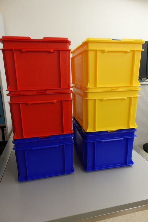 6x Stapelbehälter RAKO mit Deckel (je 2x rot, blau, gelb) (Gebraucht ...