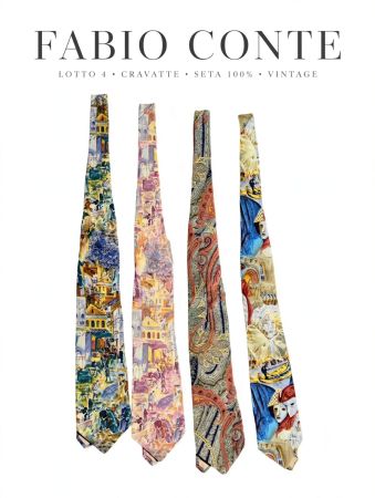 Lot 4 Seidenkrawatten Fabio Conte 100% Silk Vintage Venezia
