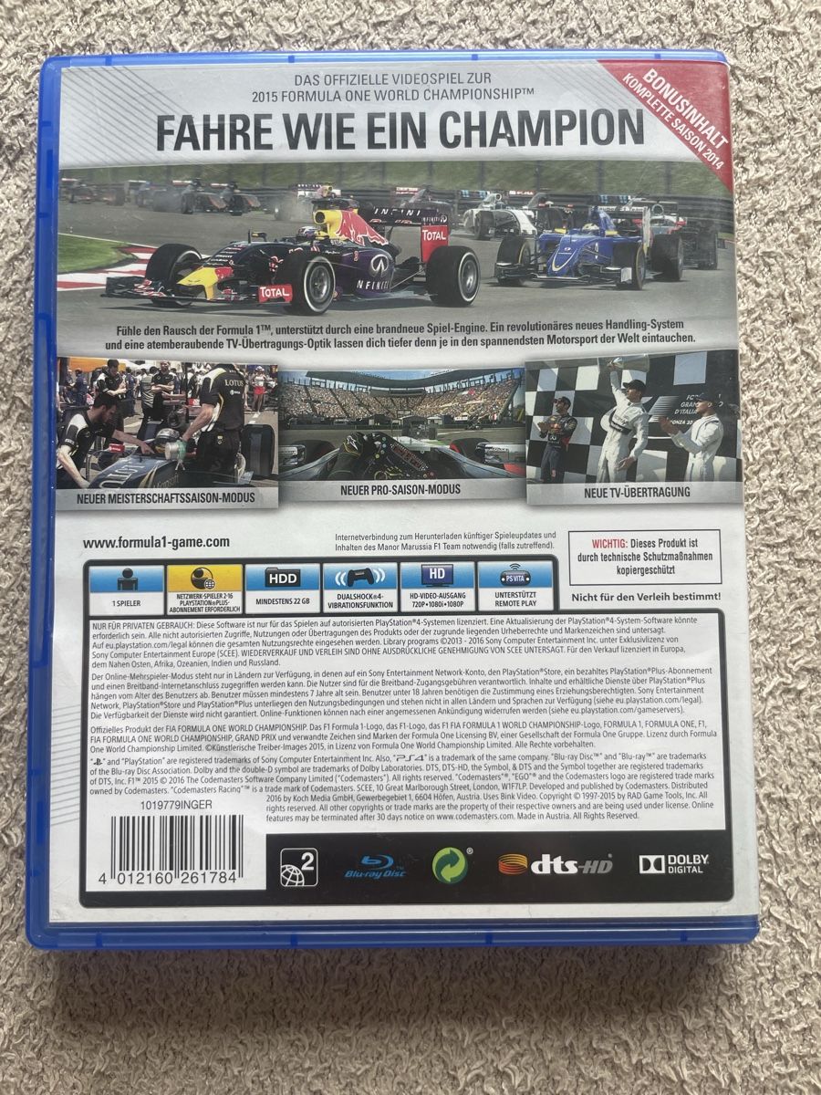 Sony Jeux: PS4 Spiel - F1 2015 – D'occasion à Niederwangen BE par m_s13 2