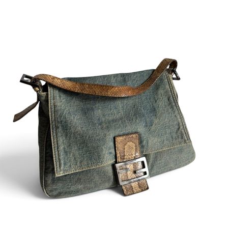 FENDI Denim Snakeskin Mama Baguette Tasche
