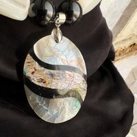Unikat 💎  Vintage Onyx Halskette, Perlen, Perlmutt Anhänger