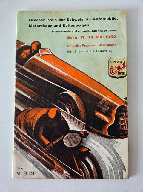 Alfa Romeo Dokumente: Programmheft Grand Prix Bern 1952 GP Schweiz Autorennen – Gebraucht aus Schenkon von Elbarto007