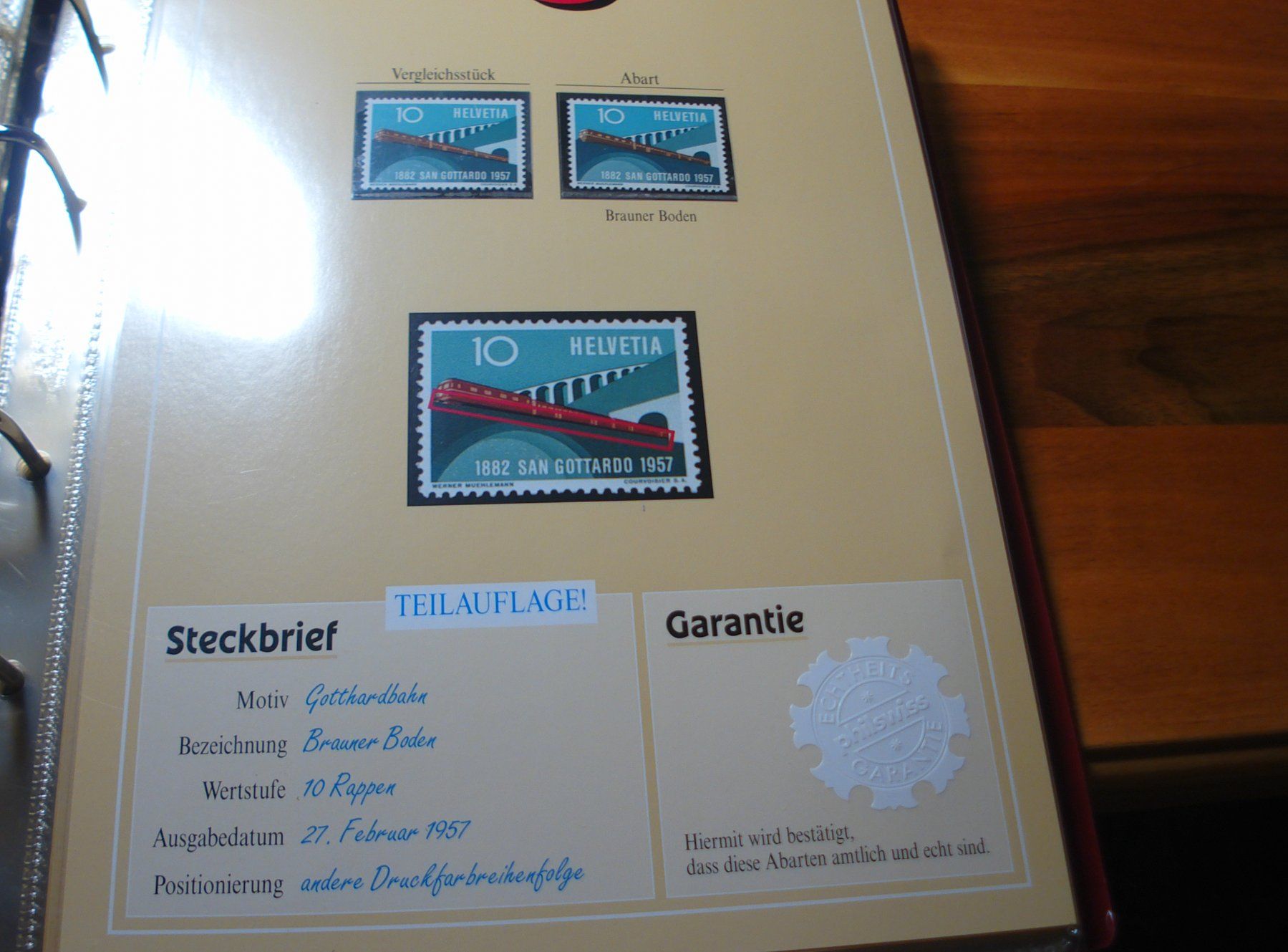 Alle Briefmarken: Abart Gotthardbahn 1957, **, "Brauner Boden" – Gebraucht aus Niederwil AG von morostahu 1