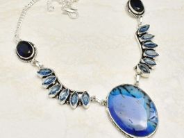 Dendrite Opal Blue Topaz Silver Handmade Necklace Jewelry