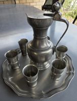1 Zinnkrug mit 6 Zinnbecher und Zinnplatte SIGG, M+B