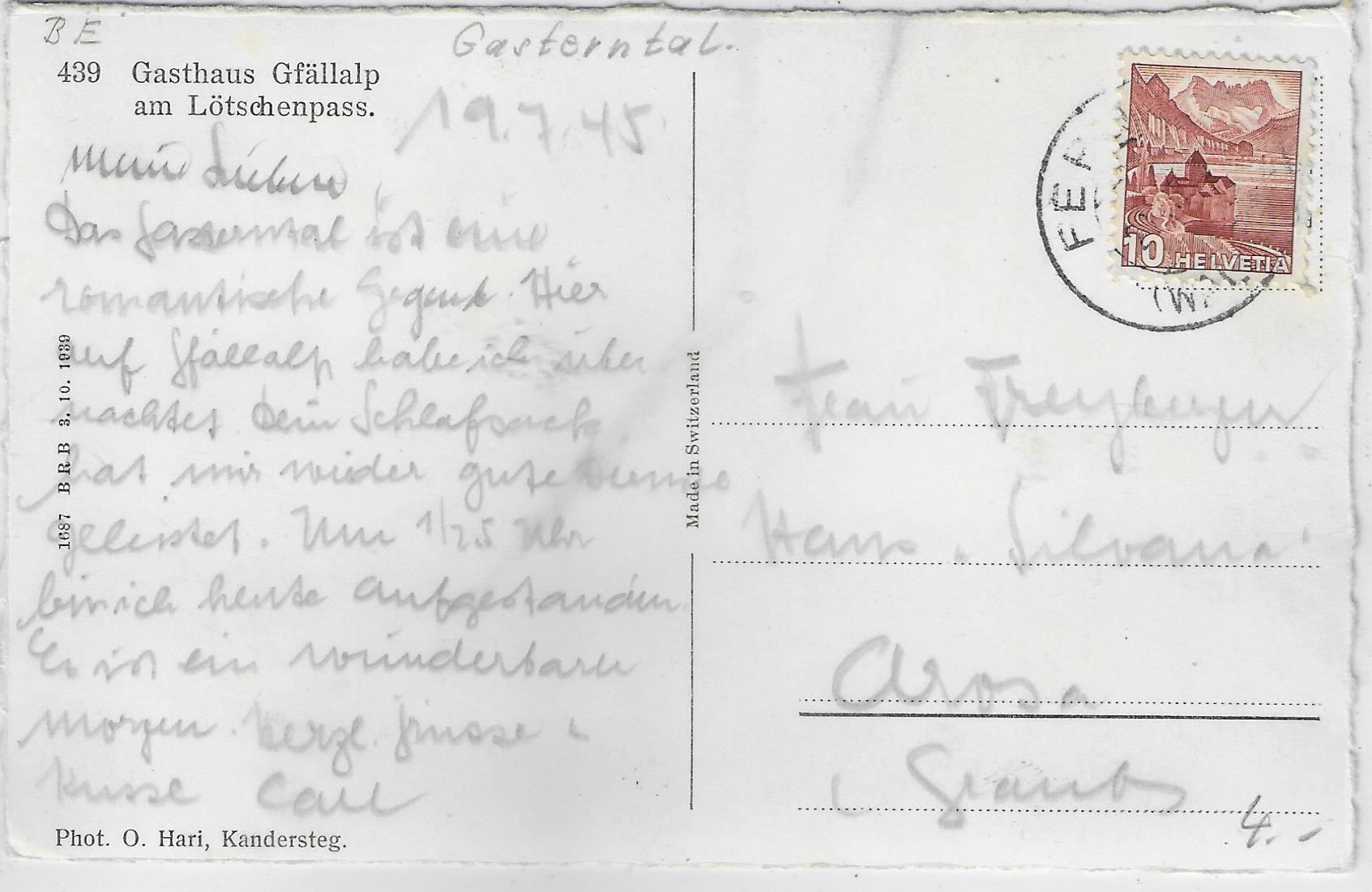 Ansichtskarten: Gasthaus Gfällalp am Lötschenpass – Gebraucht aus Ettingen von Kartenplanet 1