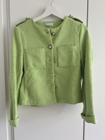 Lime Green Tweed Cropped Jacket - Spring Fashion