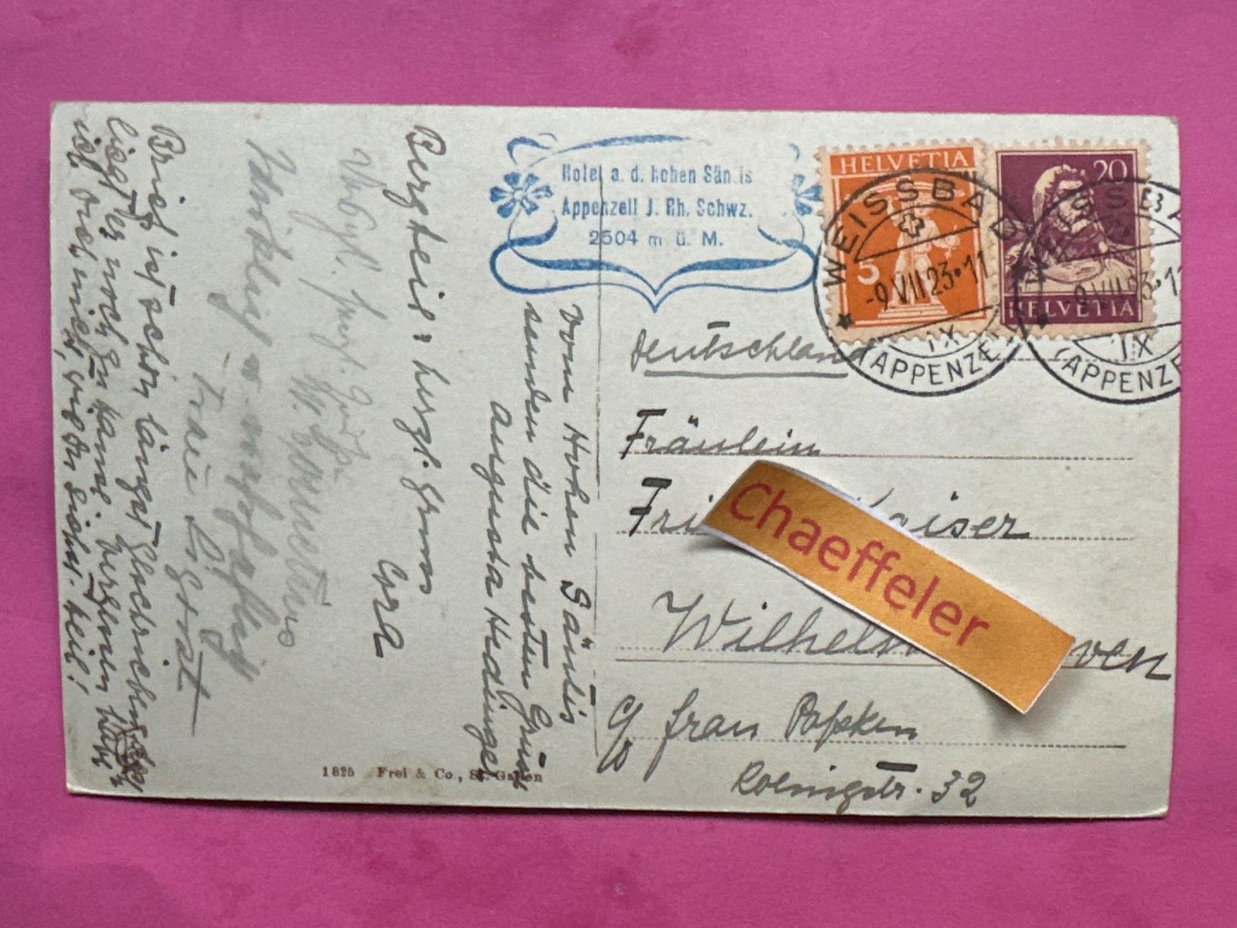 Cartoline postali: 1923 Säntis. Blick auf Kalbersäntis – Usato da Zürich venduto da Chaeffeler 1