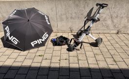 BigMax Nano Elektro-Golftrolley + PING Regenschirm