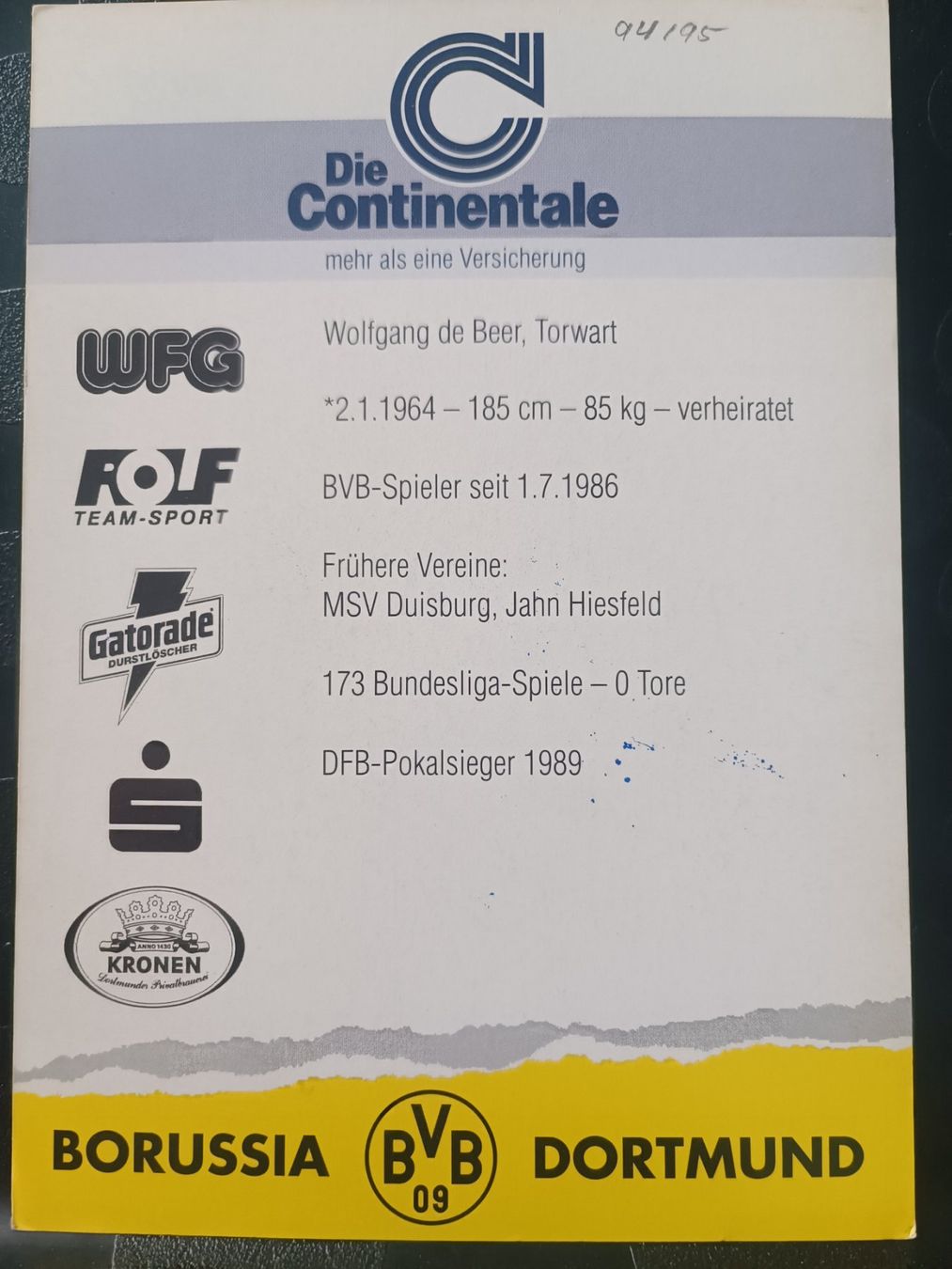 Autografi: Wolfgang de Beer - BVB - †2024 - Handsigniert – Usato da Menziken venduto da Artographs 1