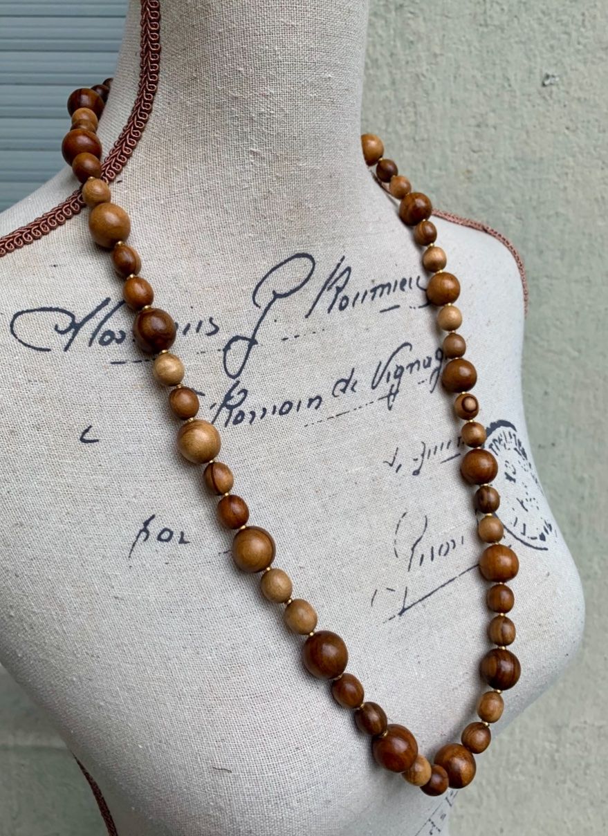 Ketten: Superbe collier en PERLES DE BOIS boules dorées intercalées – Neu (gemäss Beschreibung) aus Martigny von only__you 1