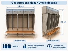 Garderobenanlage Umkleidespind 151 cm 5 Fächer gebraucht