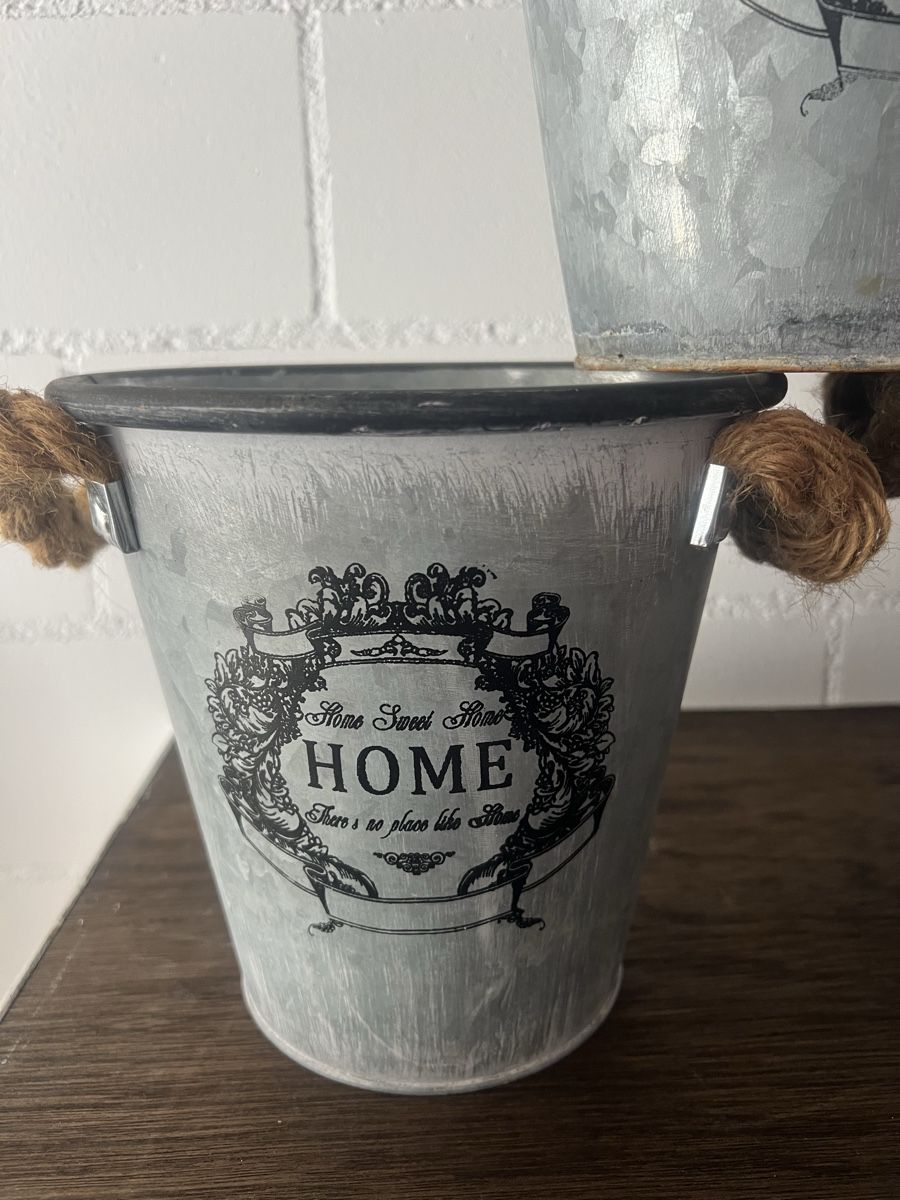 Blumentöpfe: 3 Zinkeimer "Home" mit Seilgriff – Gebraucht aus Seon von Sunny-Schmuck78 1