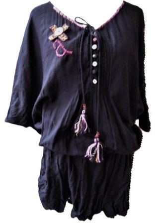 Gr. 44  46 Tunika / Kleid L94cm schwarz bunt Baumwolle