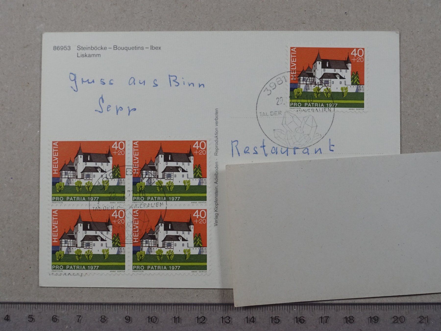 Cartes postales: Liskamm, Steinböcke, 1977, Poststempel BINN – D'occasion à Lenzburg par fh1 1