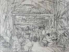 Paul Burckhardt „In der Taverne“ Tintenzeichnung