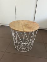 Beistelltisch Holztisch Metallkorb Weiss Metallkorbgestell