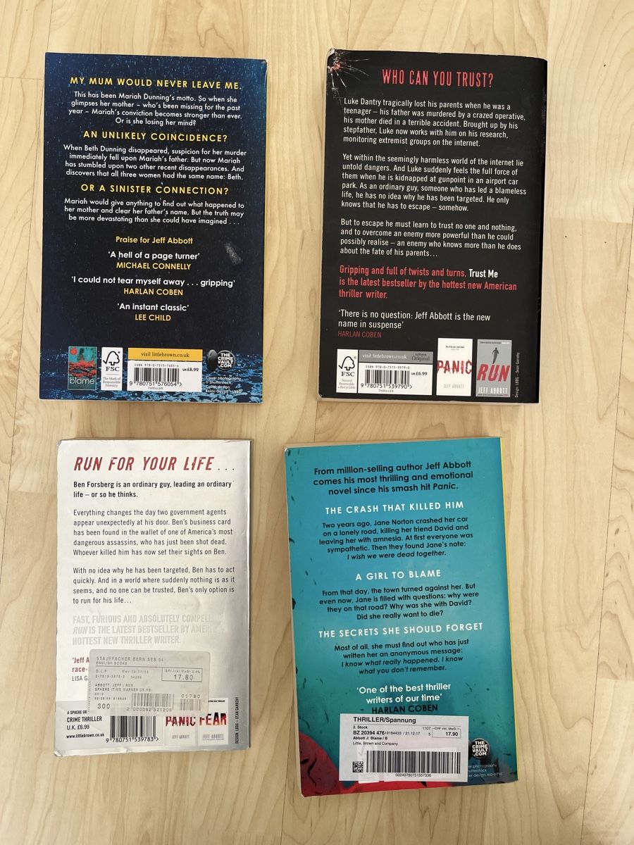 Libri: 4 Jeff Abbott books (english) – Usato da Bern venduto da piweli 1