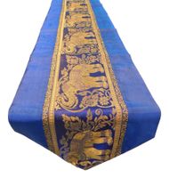 Thai Silk Tischläufer Blau Elefanten Handmade 150–245 cm