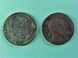 Zwei 8 Maravedis-Münzen Spanien, Ferdinand VII, 1826 +1824