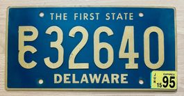 Delaware Nummernschild von 1995, USA, Top Zustand!