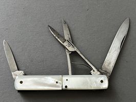 Antikes Perlmutt-Sackmesser 80 mm mit Etui - selten
