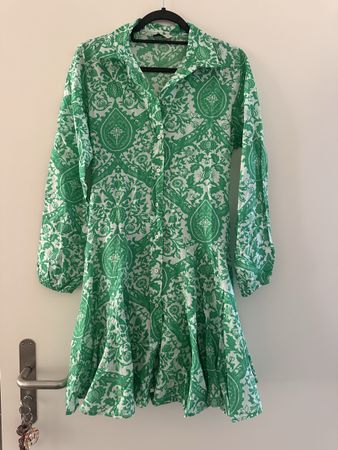 Sommerliches Blusenkleid mit grünem Muster, Grösse M
