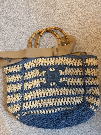 Vimoda Paris Tasche blau beige mit Bambushenkel neu