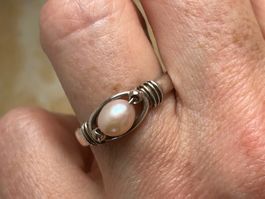 Eleganter Vintage Silberring mit echter Perle (57)