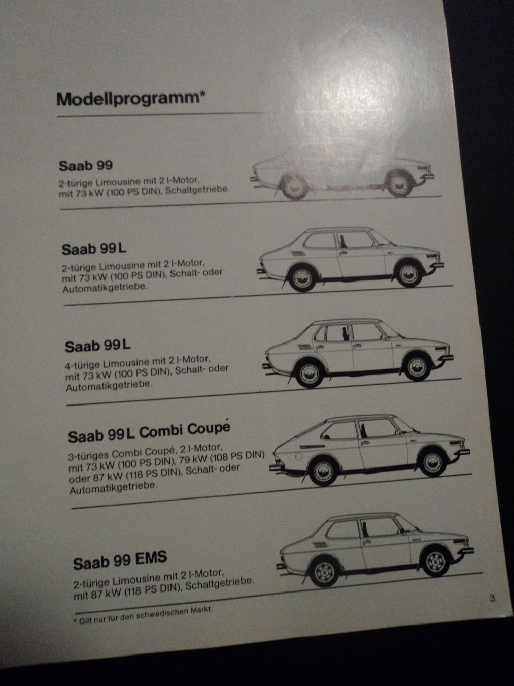 Saab Documenti: Prospekt Saab 99 Modelle ca. 1972 – Usato da Schwarzenburg venduto da modelCARama