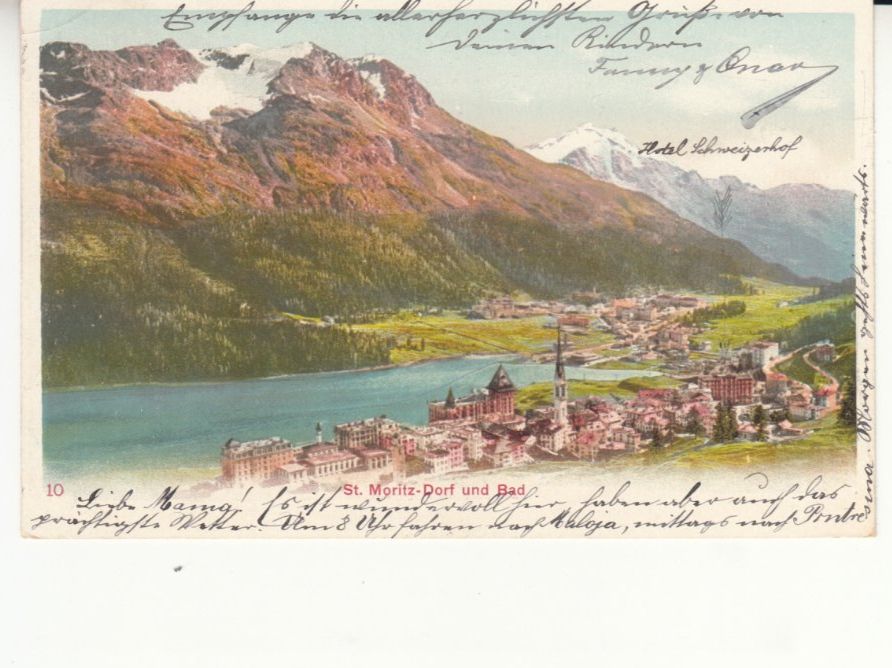 Cartoline postali: St. Moritz Dorf und Bad 1904 – Usato da Bürglen TG venduto da StampGraf