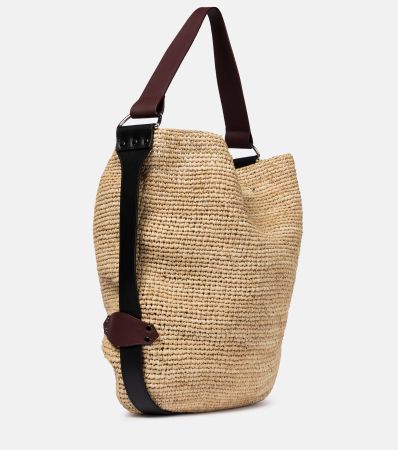 New! Isabel Marant Bayia woven raffia bag with leather trim
