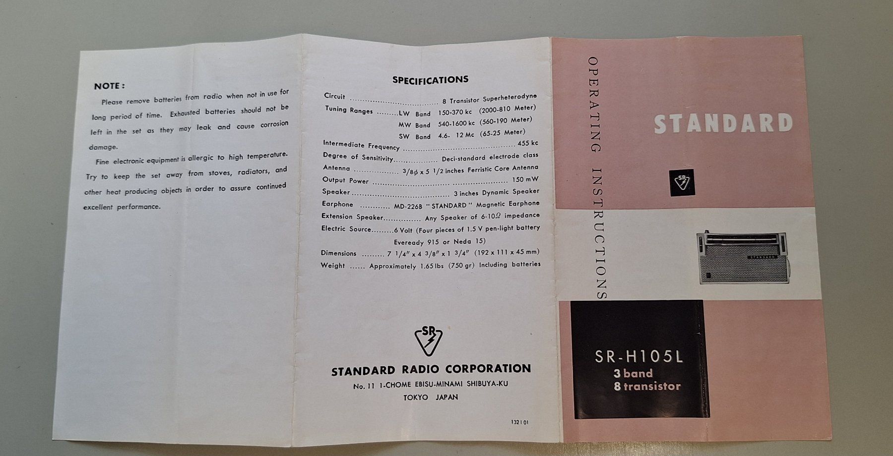 Dokumente: Anleitung Instructions Transistorradio Standard SR-H105L Jap – Gebraucht aus Gurtnellen von Stonevalley007 2