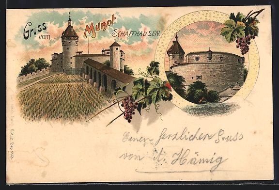 Cartes postales: Lithographie Schaffhausen, Burg Munot – D'occasion à Berlin par bartko-reher