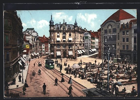 Cartes postales: AK Basel, Marktplatz mit Strassenbahn – D'occasion à Berlin par bartko-reher