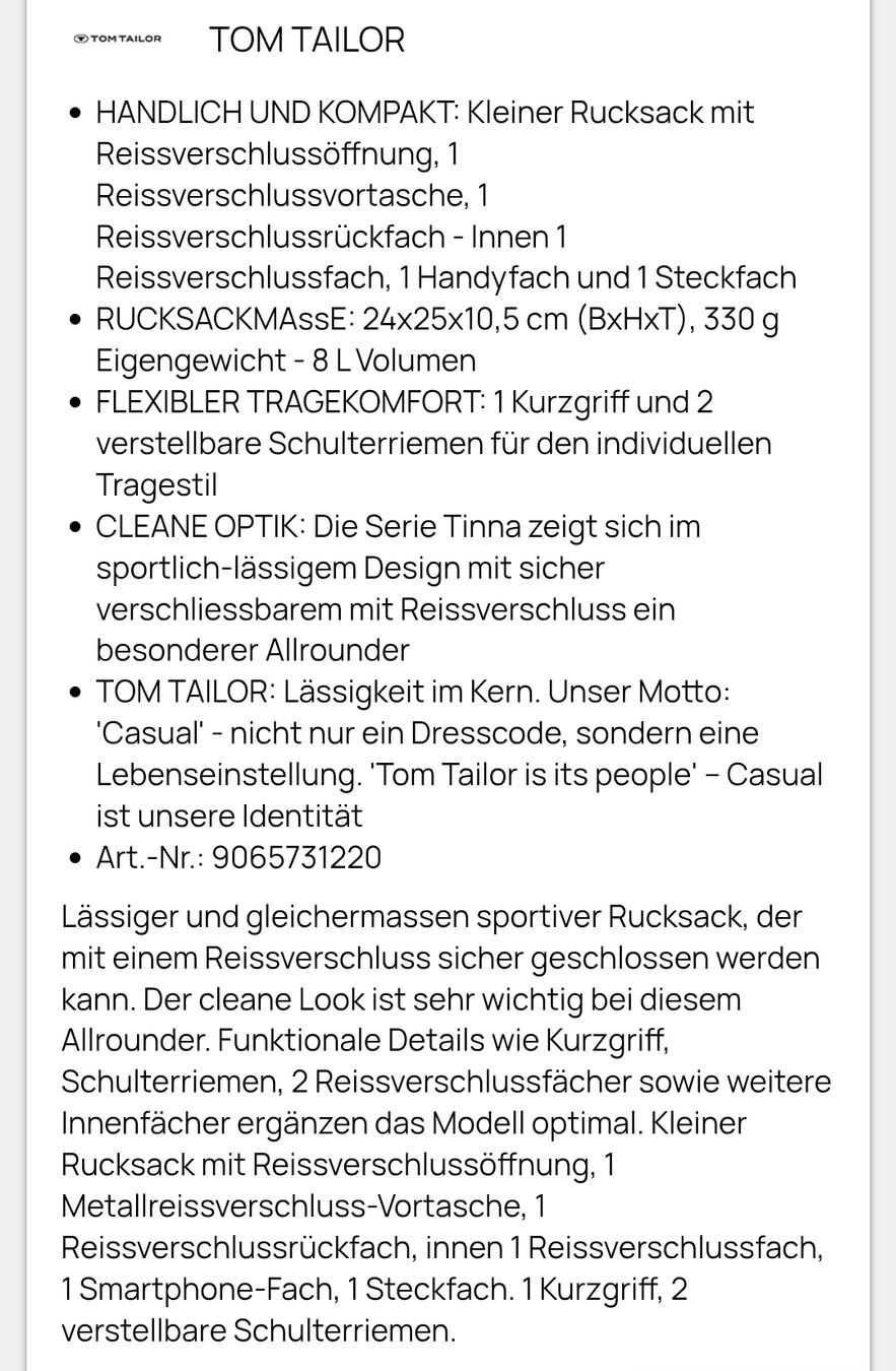 Zaini: Rucksack "Tinna" - Tom Tailor neu – Nuovo e nell'imballaggio originale da Schafisheim venduto da piiep_17 3
