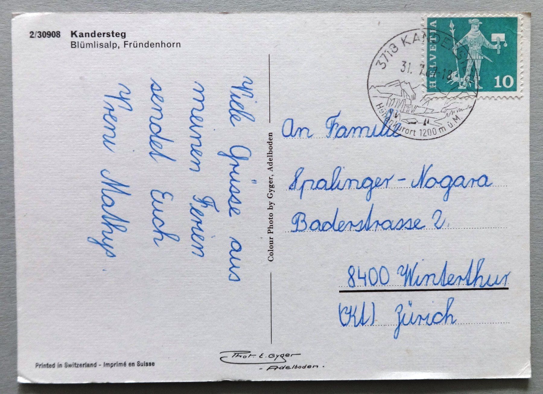 Ansichtskarten: Kandersteg, Blümlisalp, Fründenhorn – Gebraucht aus Fétigny von Billy2miny 1